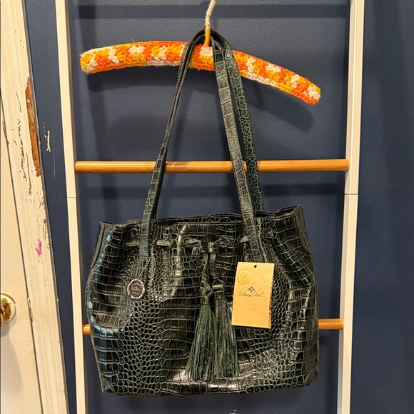 Patricia Nash Dark Green Croc-Embossed Tote - Picture 1 of 8